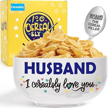 Husband Fathers Day Gift from Wife, Best Wedding Anniversary Birthday Gift for Him Men from Wife, Husband I Cerealsly Love You, Romantic Cereal Bowl Presents Box
