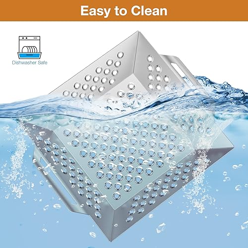 Miniatura 6 de Onlyfire - Cesta cuadrada de acero inoxidable resistente para asar verduras, carnes y mariscos, cesta para parrilla de verduras, accesorios para