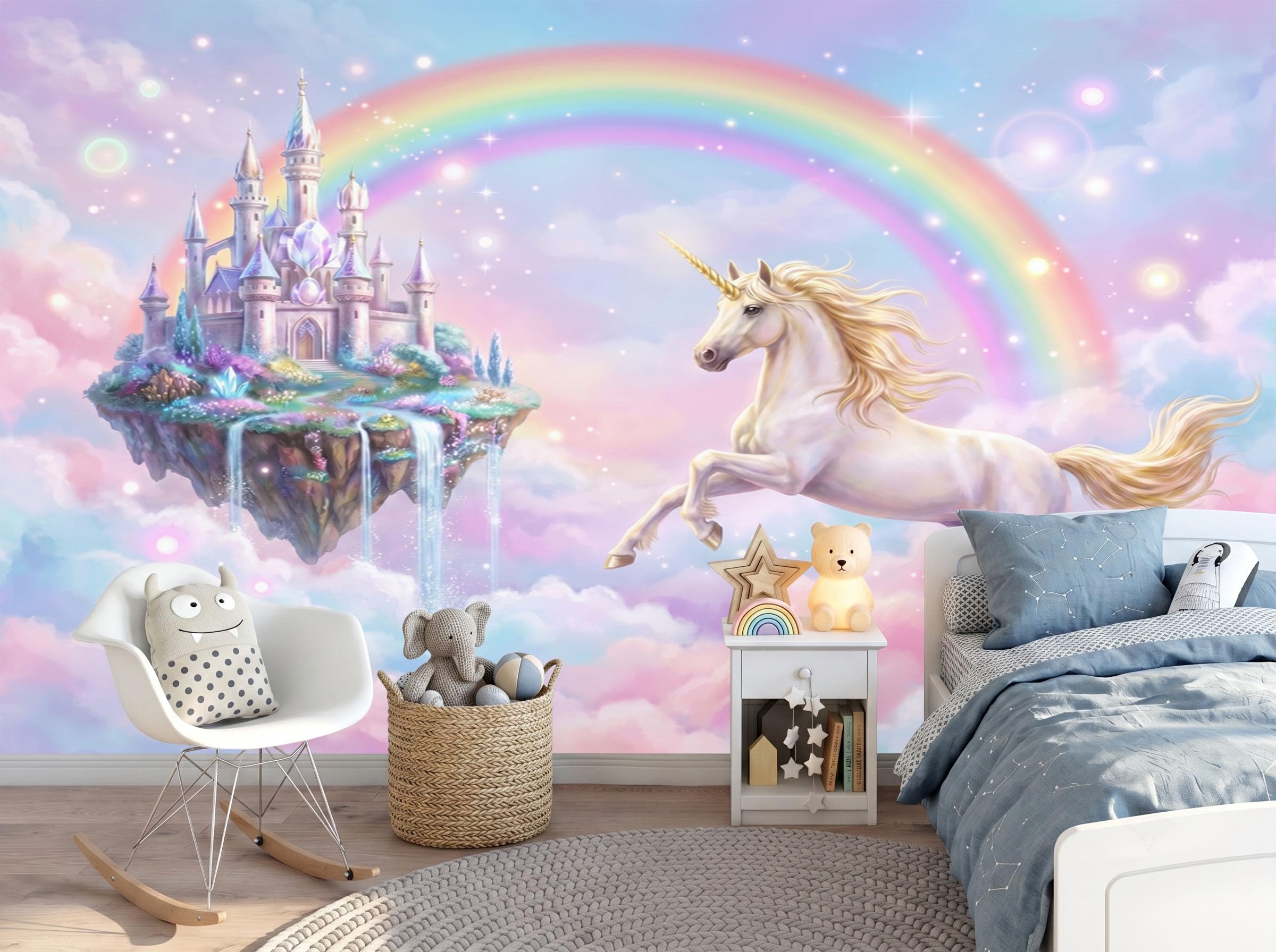 Style de fille rêveuse papier peint panoramique Licorne pour illuminer les nuits de vos enfants