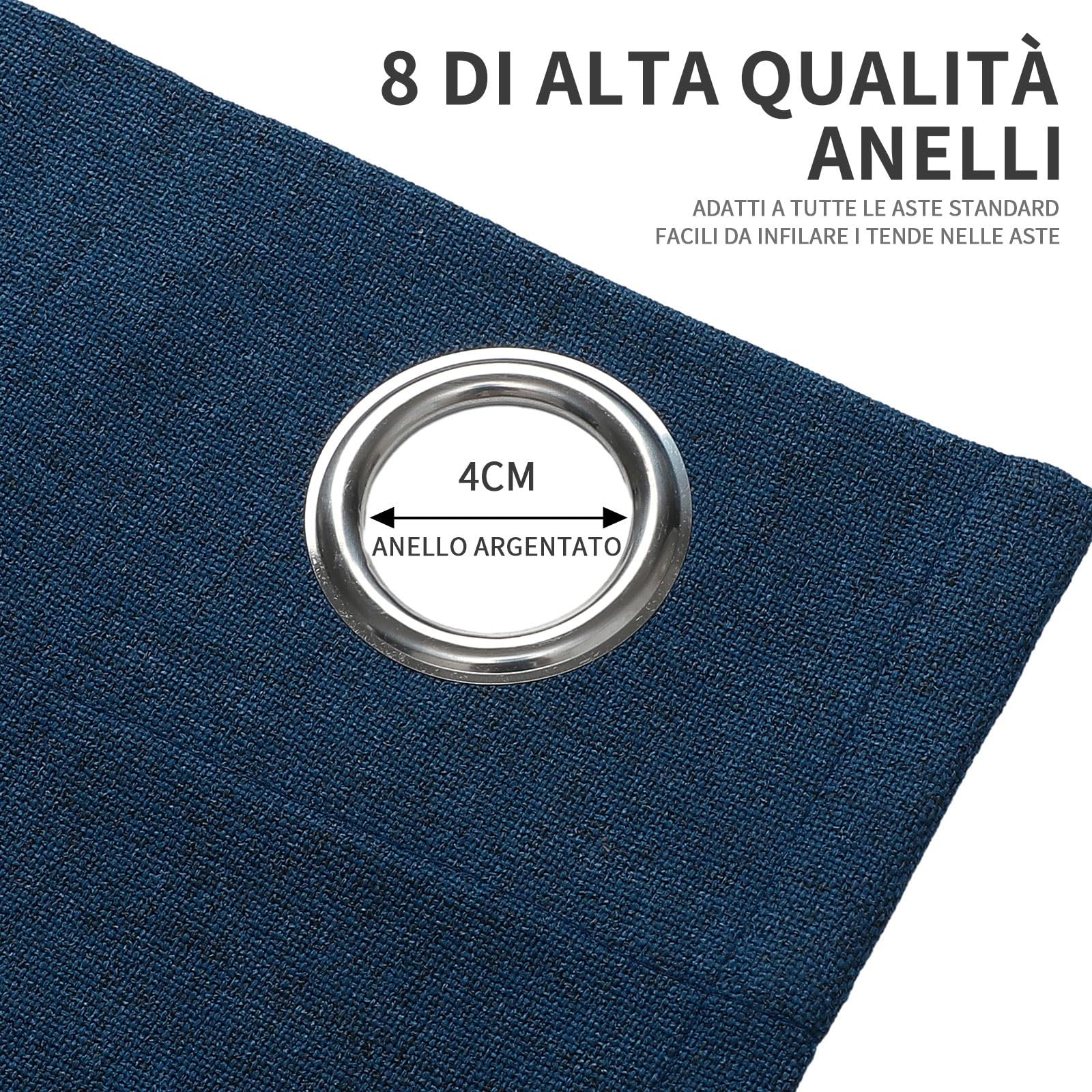 Joydeco 100% Tende Oscuranti per Interni 2 Pezzi, Lino Tende Termiche con Occhielli per Soggiorno Moderne, Cameretta Bambini, Camera da Letto Blackout Curtains(Blu Reale, 2xL140xA200)