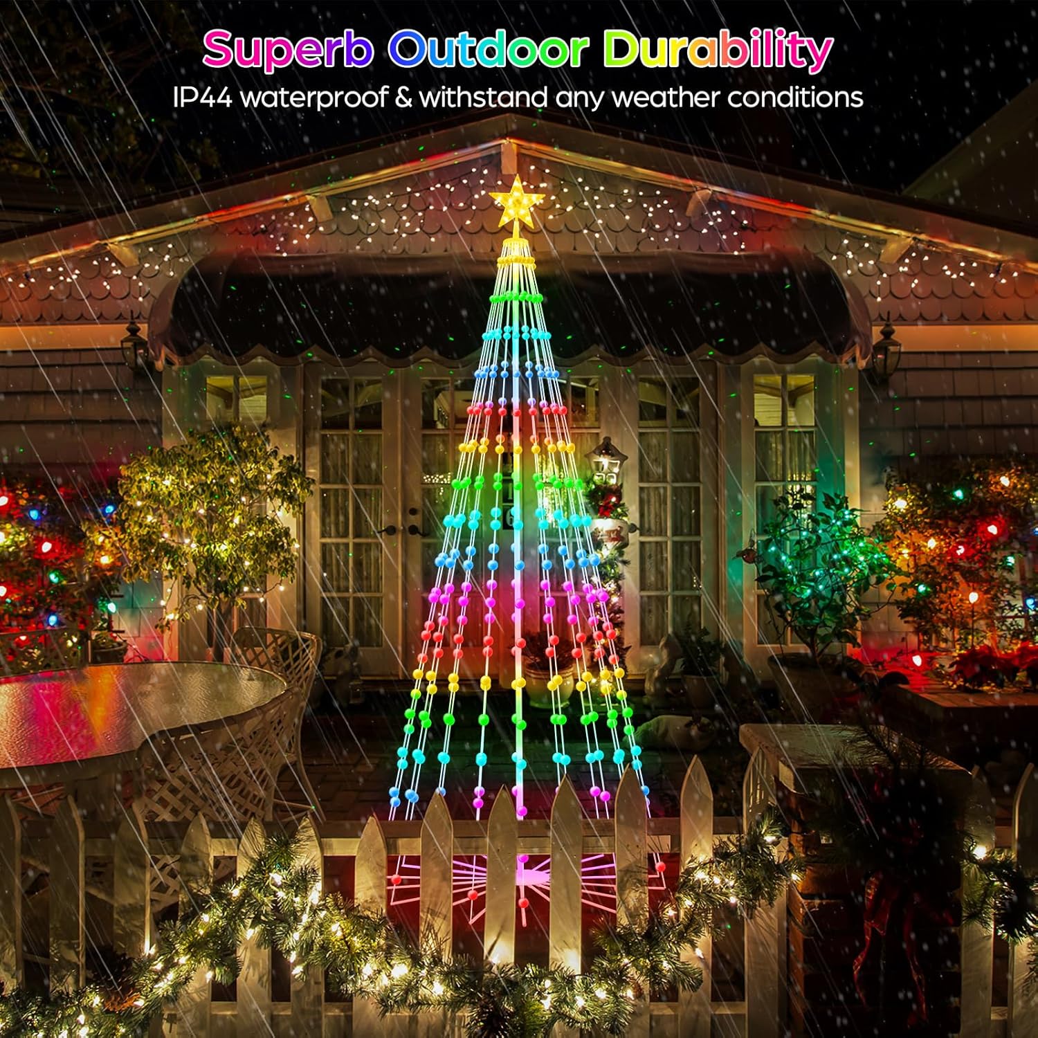 9FT Smart Christmas Tree Lights with Ball Ornaments, App & Remote Control, 316 RGB Color Changing LED Cone Tree Lights, Music Sync, Custom Light Show, Waterproof Decoration for Xmas, New Year, Parties