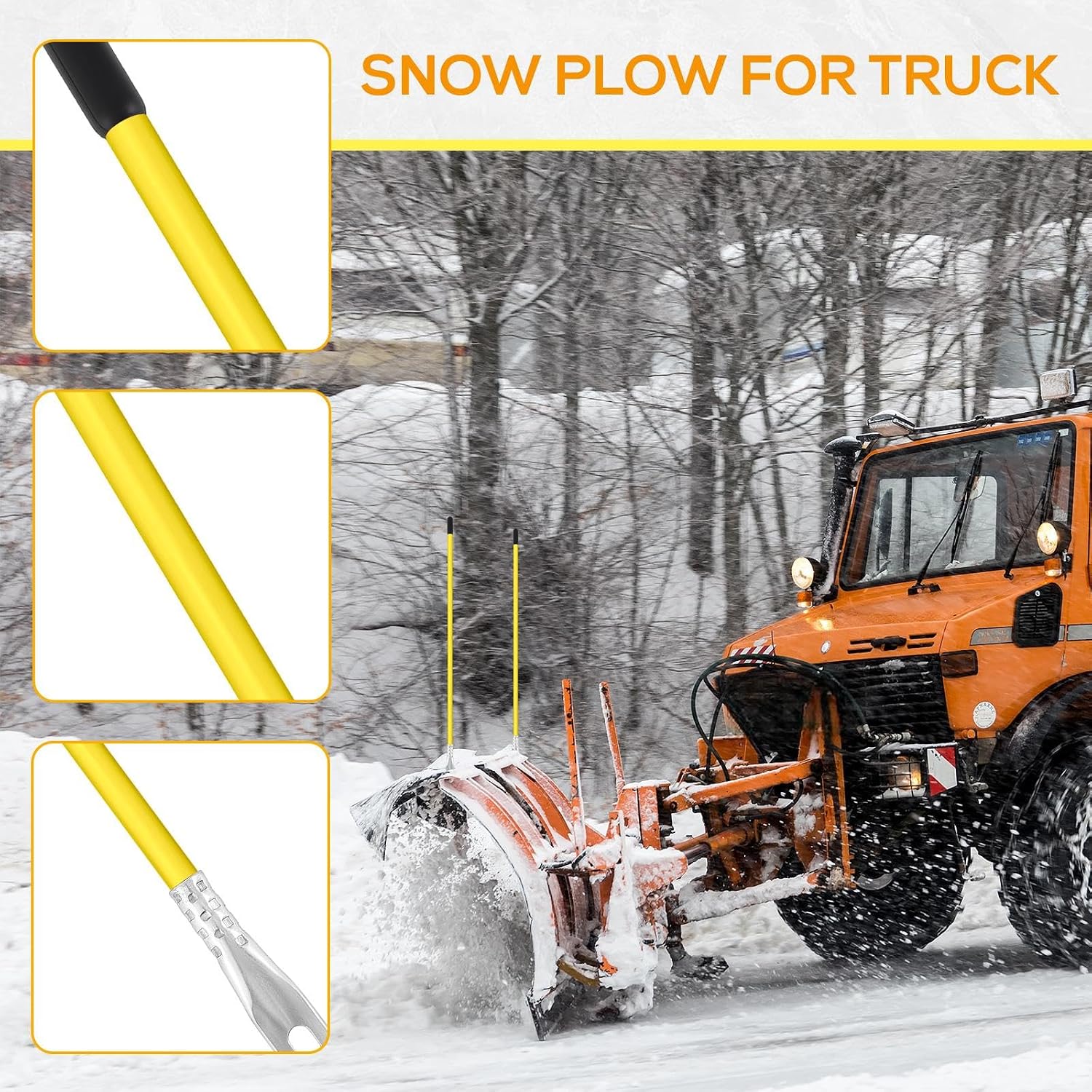 Lasnten 4 Pcs 36 Inch Snow Plow Blade Markers Guide Kit Steel Wire Inside Bolt on Bumper Guides High Visibility Easy Installation for Atv Western Snowplows(Yellow)