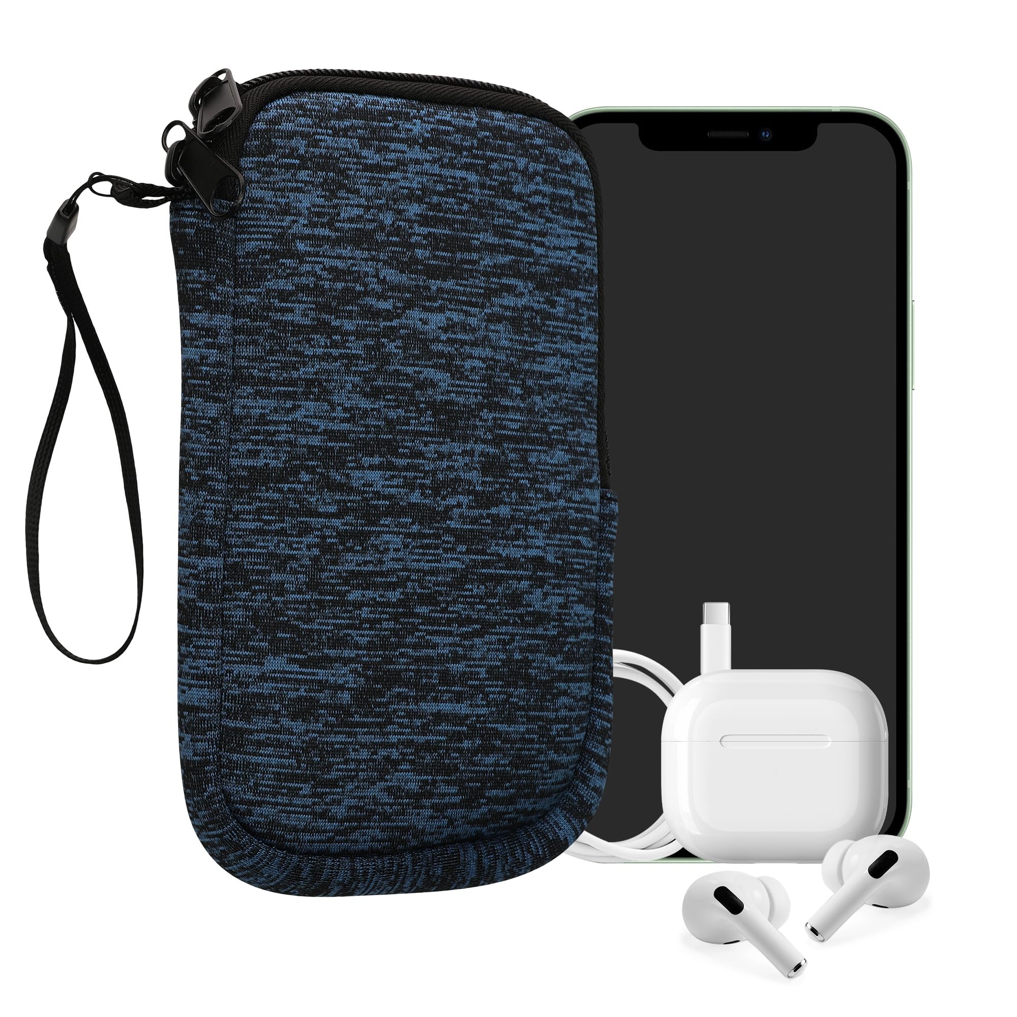 kwmobile Universal Phone Pouch Size L - 6.5" - Neoprene Smartphone Pouch with Zip - Water-Repellent Mobile Phone Case - Sleeve in Deep Ocean/Black