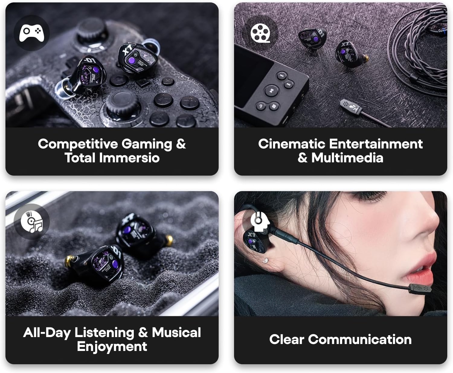Linsoul TANGZU Xue Tao Gaming IEMs, HiFi Wired Earbuds with Detachable Mic,10mm Glass Diaphragm Driver in Ear Monitor,with 2Pin Detachable OFC Cable for Audiophile Gamers (TypeC MIC)