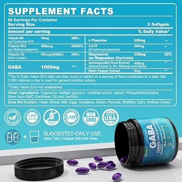 GABA Supplement 1000mg - Melatonin-Free Sleep Aid+Calm Mood Support,120Cts. | Liposomal GABA+L-Theanine+Magnesium Glycinate-GABA Sleep Supplement w/Ashwagandha,5HTP, Vit B6,B12,D3 for Relaxation, Focus