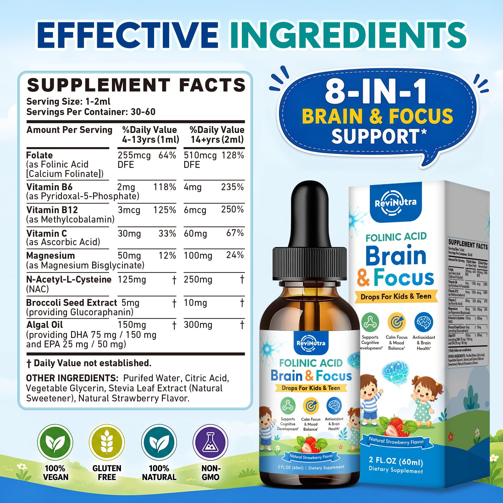Kids Folinic Acid Drops with DHA, Methyl B12 & P5P B6 for Brain, Focus — Amazon image 8