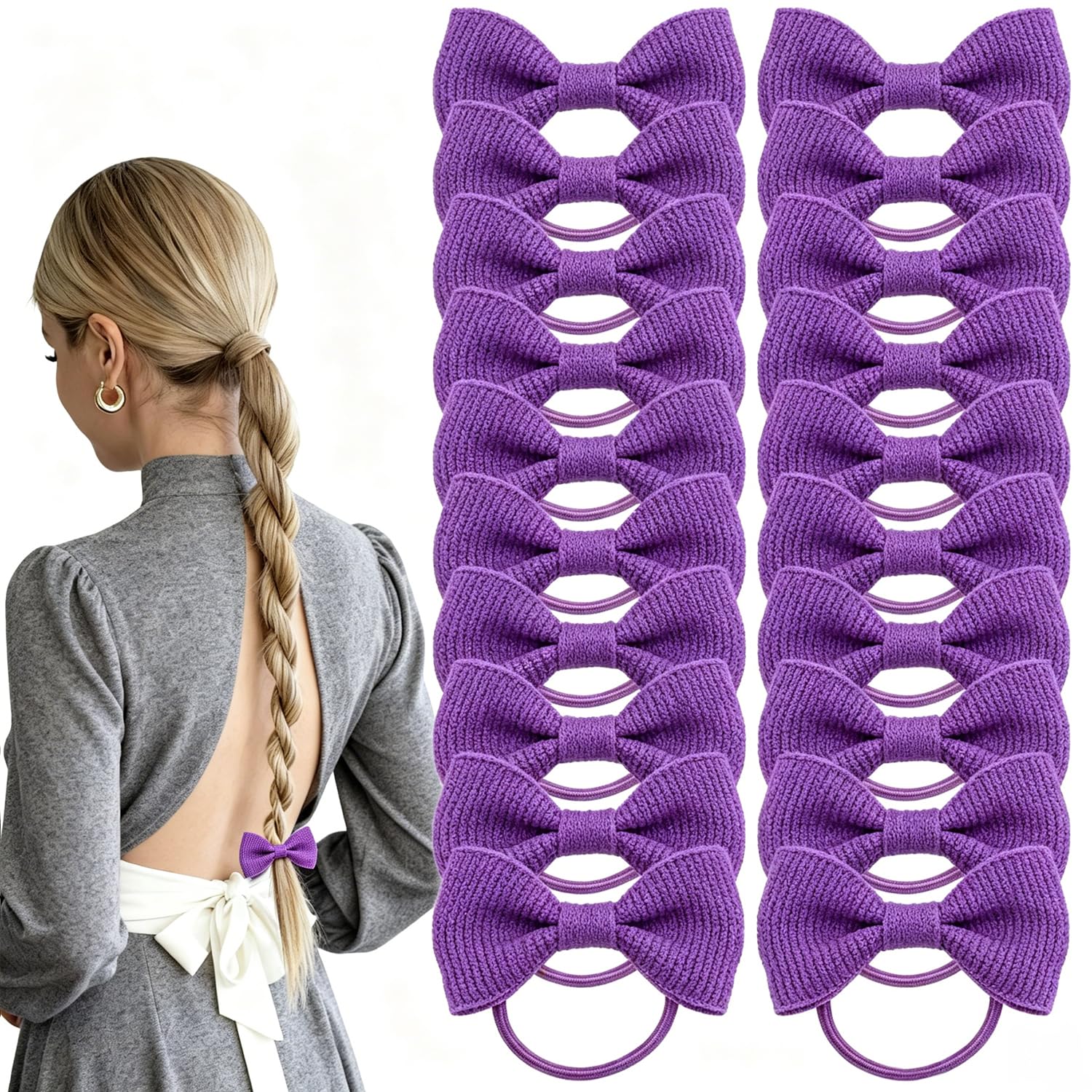 20 Pcs Purple Hair Accessories Bows Scrunchie | Bows for Hair Bobbles for Kids Toddler Women School Daily Outing Performances(Dark Purple) — image 1