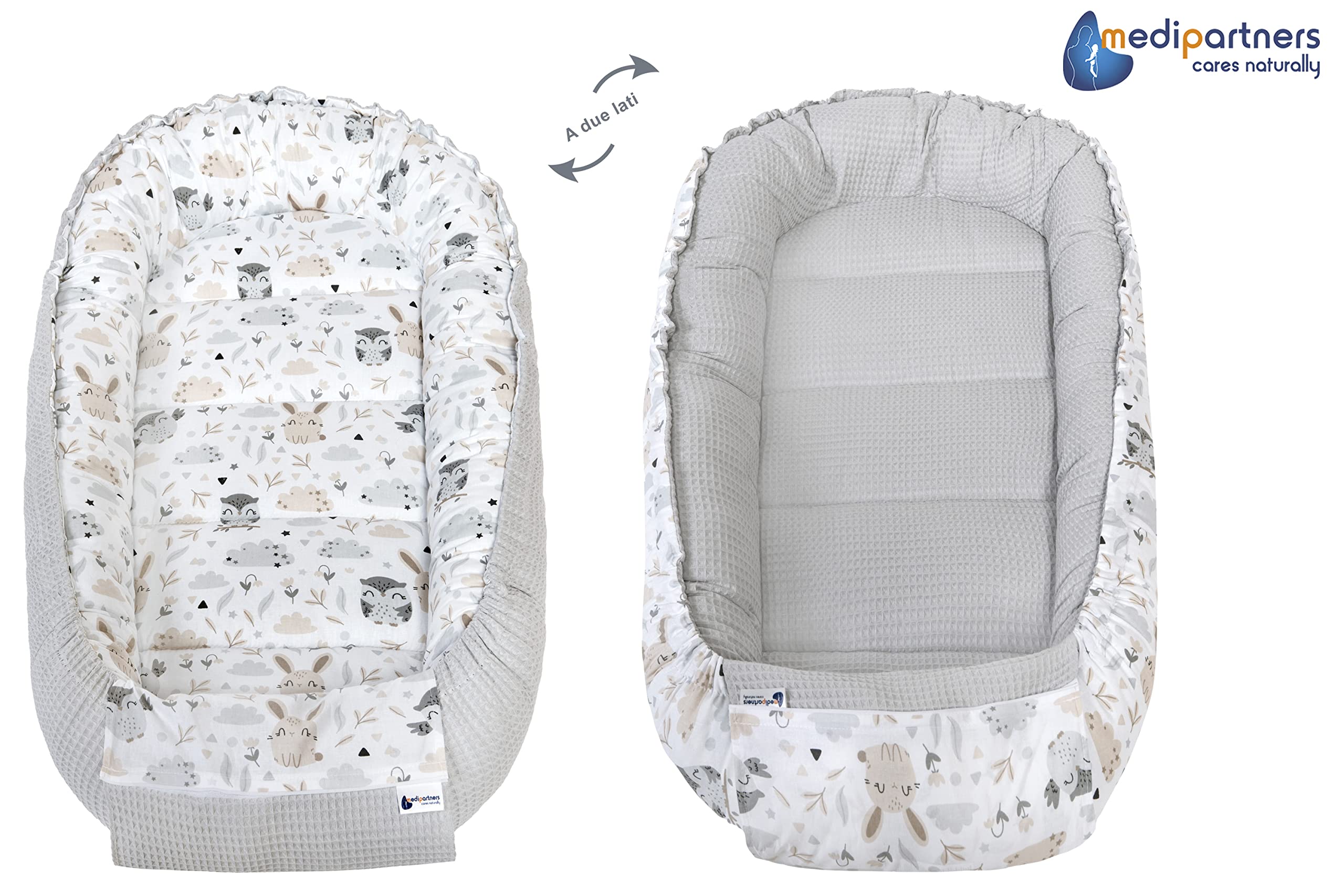 Nido Neonato In Cotone Waffle 100x60cm - Baby Nest Viaggio Con Chiusura Sicura | Design Zoo Menta