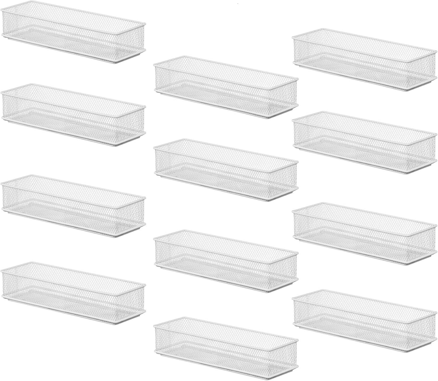 YBM HOME White Mesh Drawer Cabinet and or Shelf Organizer Bins, School Supply Holder Office Desktop Organizer Basket (12, 3x9x2 Inch)