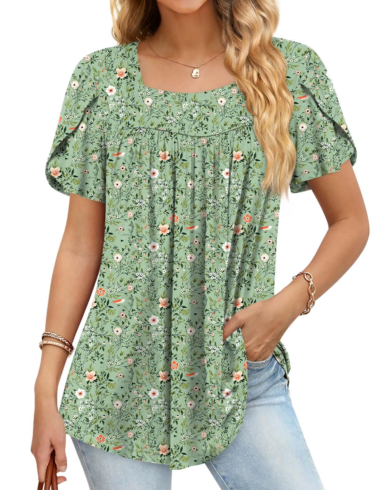 Findsweet Womens Plus Size Tops Summer Short Sleeve Tunics Casual Shirts Loose Fit XL-5XL