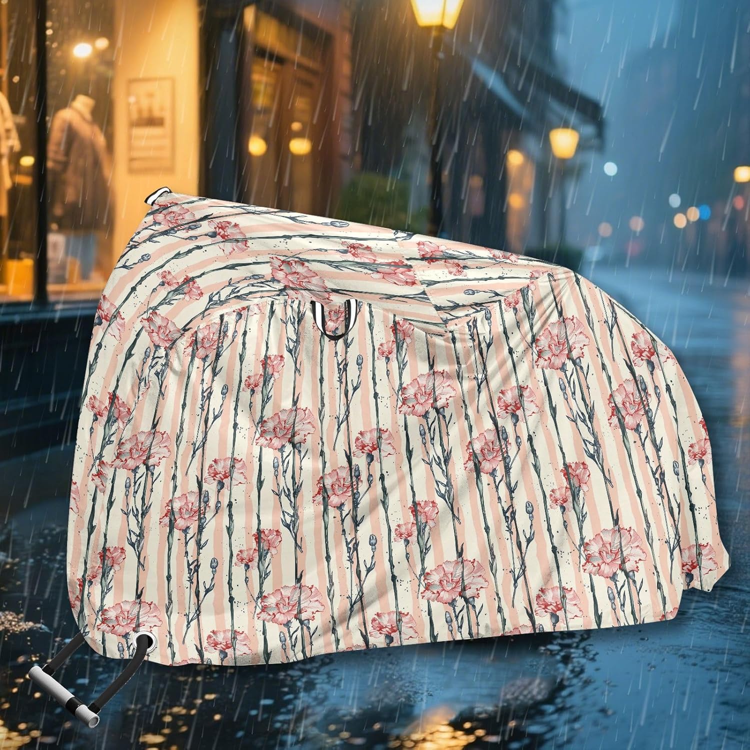 ALAZA Carnation Flower Stripes Bike Cover Waterproof Outdoor Ebike Bicycle Covers Tarp Protection for 1/2 Bikes, Sun UV Dust Wind Proof