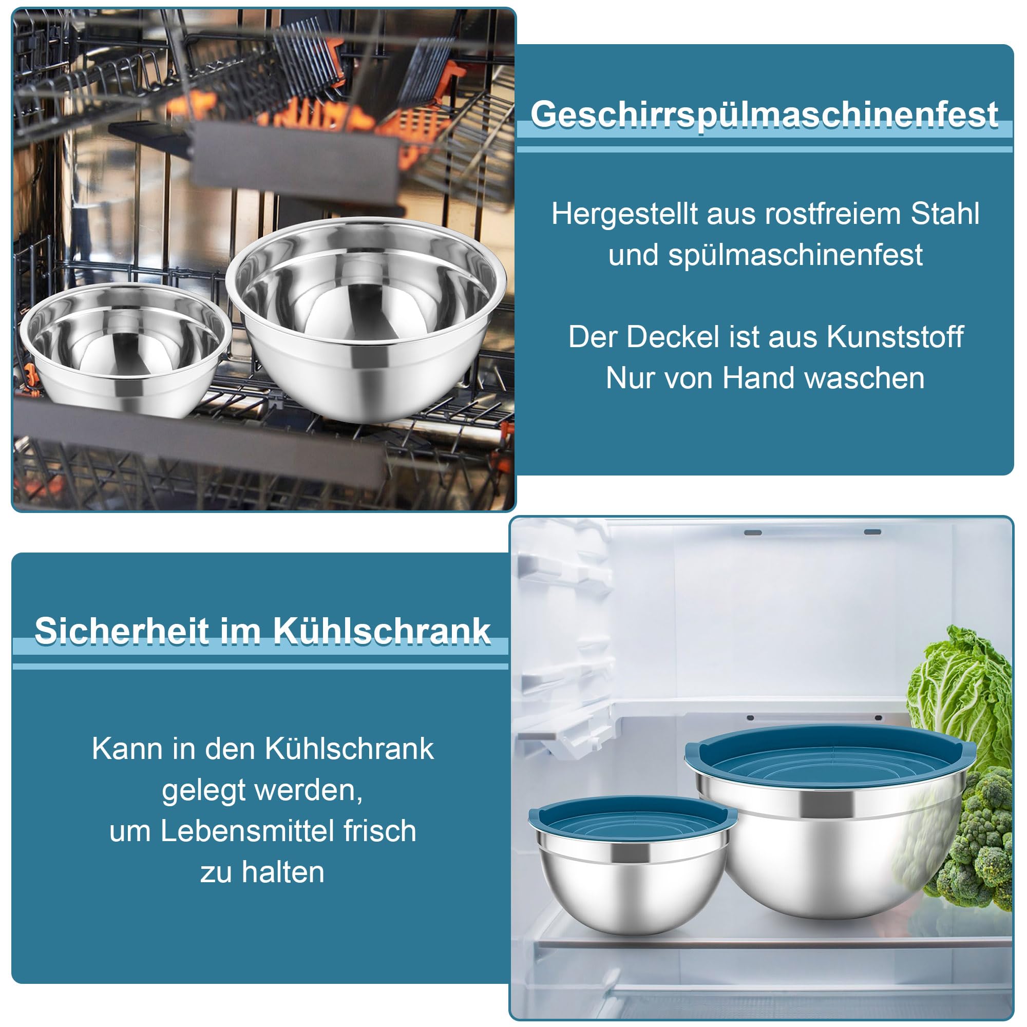 Herogo Rührschüssel Set, 3 Stück Edelstahl Salatschüssel Schüssel mit