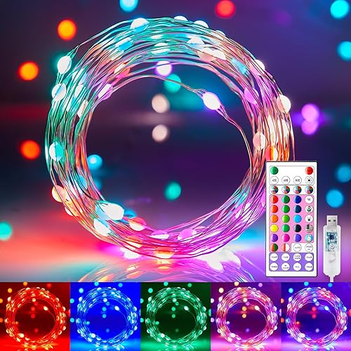 Guirnalda de luces que cambian de color  Cadena de 200 luces LED de 66 pies con control remoto, 22 colores que cambian de luces parpadeantes con 12 disponible en Yaxa Peru
