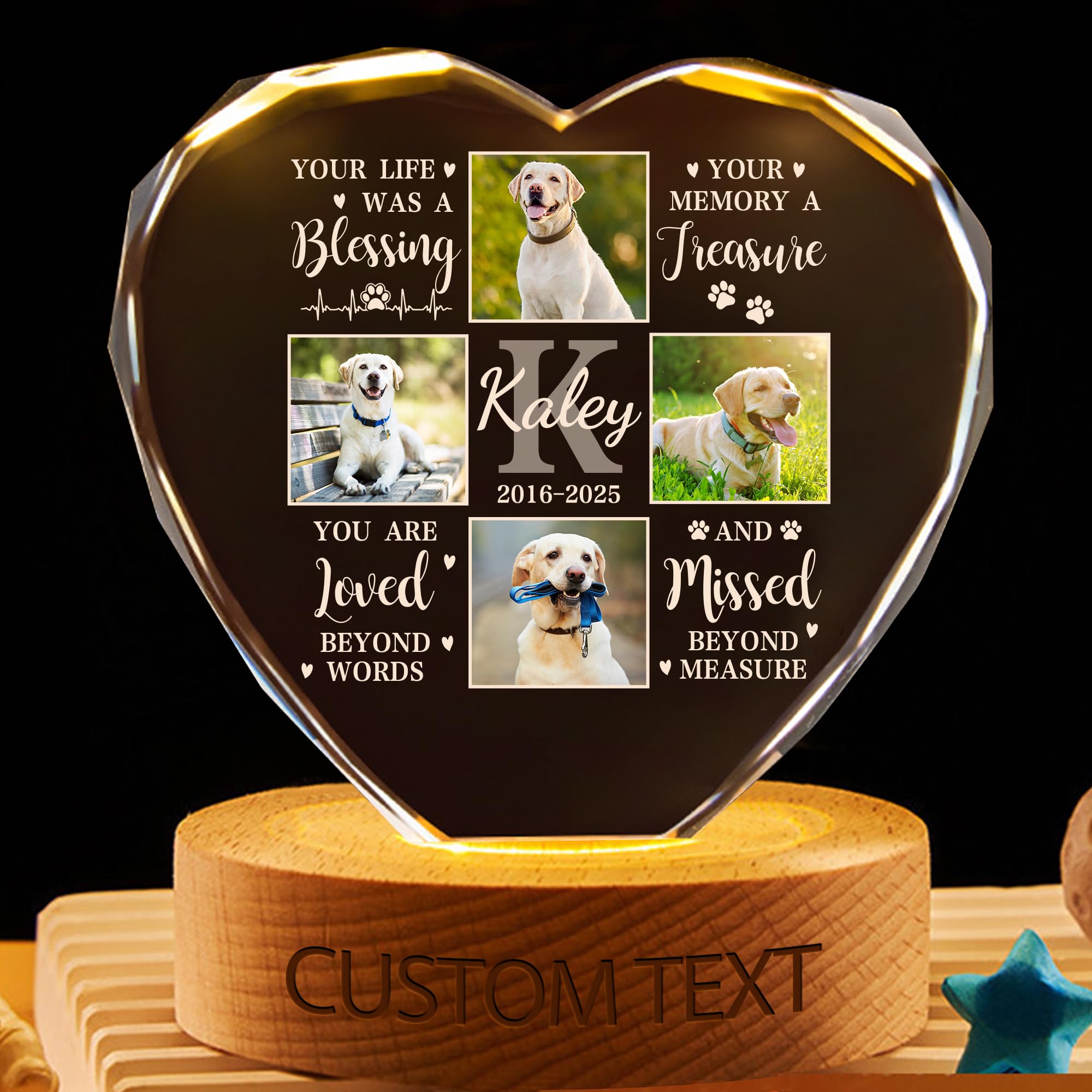 Personalized Heart-shaped Pet Memorial Crystal Light with Custom Photo & Name, 7 Color LED Keepsake for Loss of Beloved Dog Cat, In Loving Memory of Pet Remembrance Gift for Family