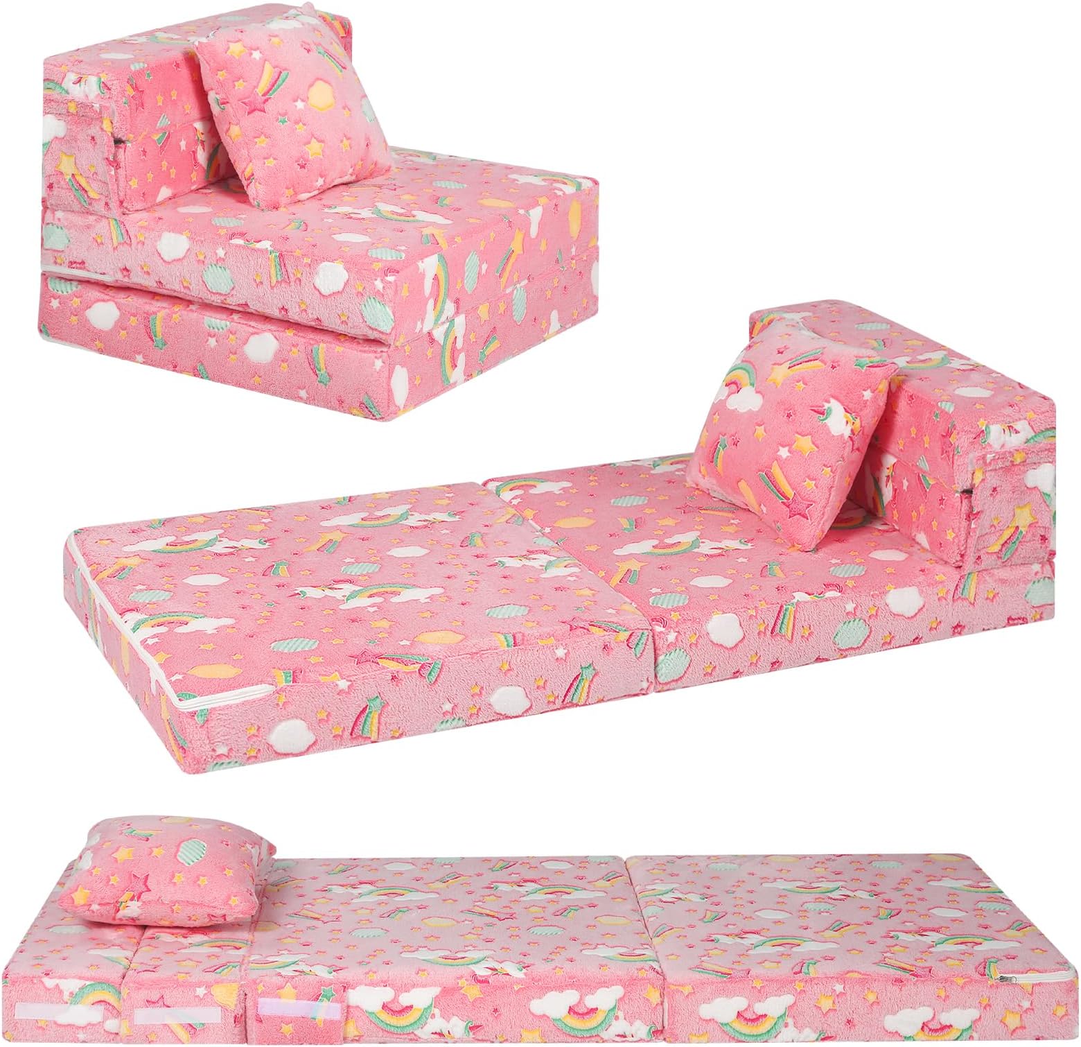 MeMoreCool Kids Sofa Bed, Toddler Floor Mattress Glow in The Dark, Baby Modular Couch, Fold Up Children Sofa Convertible Futon Folding Mattress Chair Z Bed for Playroom