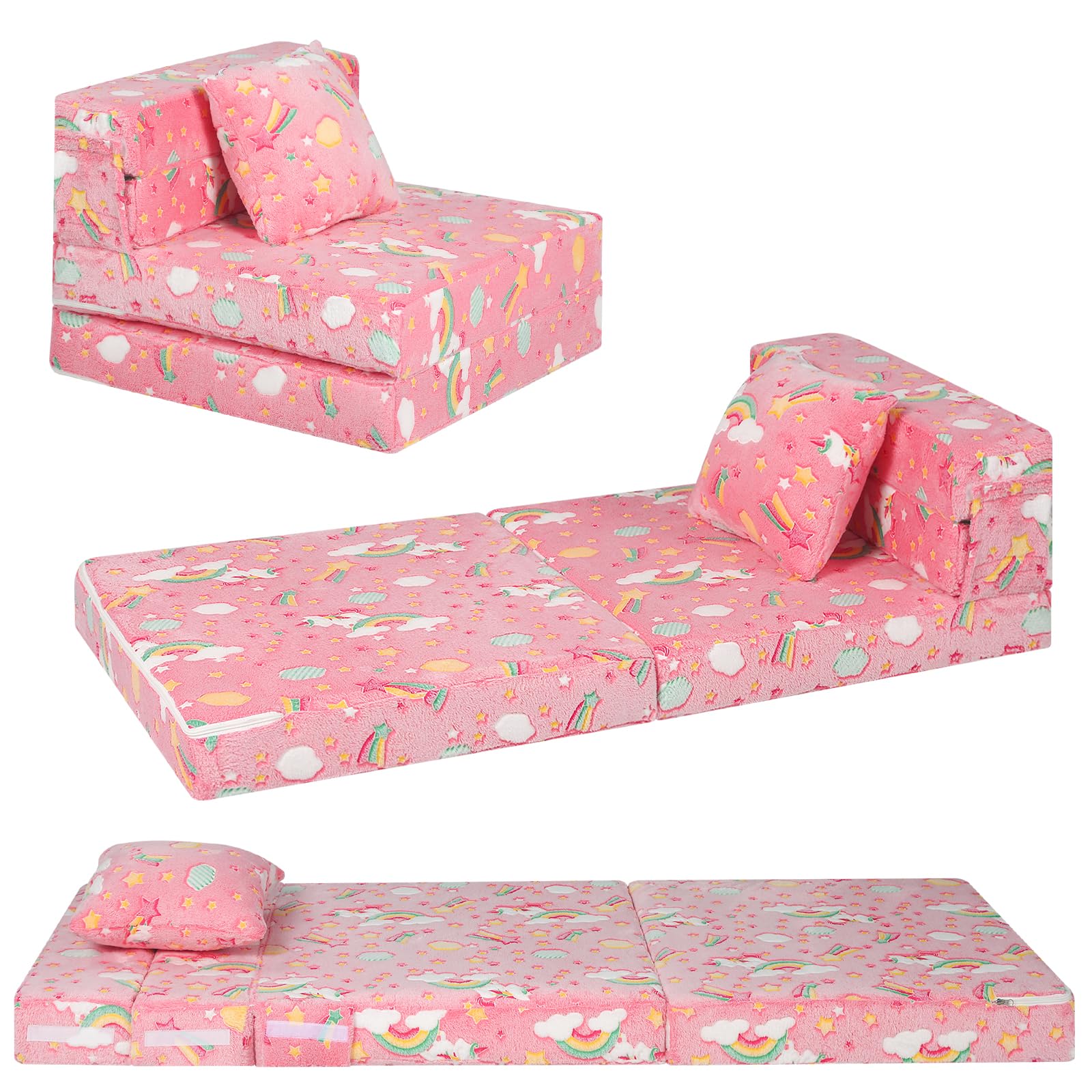 Canapé-lit pliable pour enfants MeMoreCool matelas phosphorescent trois plis