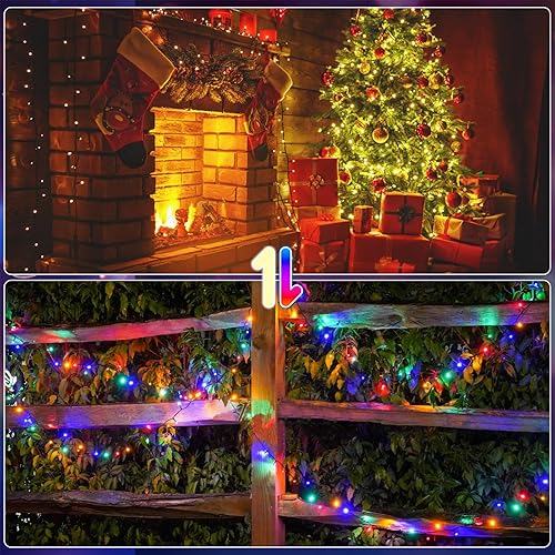 Miniatura 3 de Paquete de 2 tiras de luces solares, 8 modos de 42 pies, 100 luces LED impermeables para jardín, árbol, patio, Navidad, boda, fiesta (multicolor)