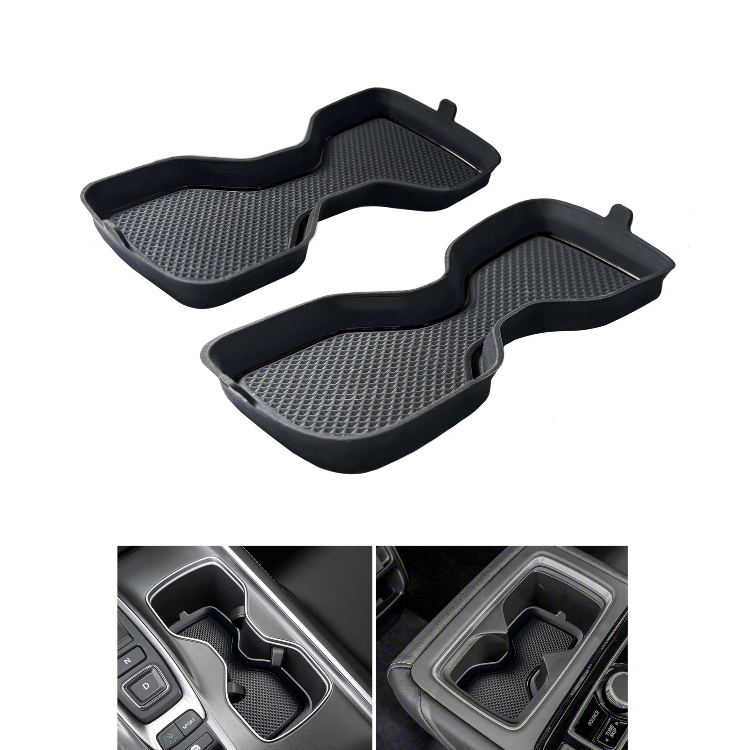 for Honda Accord Accessories 2022 2021 2020 2019 2018 3D Cup Holder Inserts Coaster Center Console Liner Cup Holder Protector Mats Silicone Non-Slip Interior Decoration Pad for Accord 2Pcs (Black)