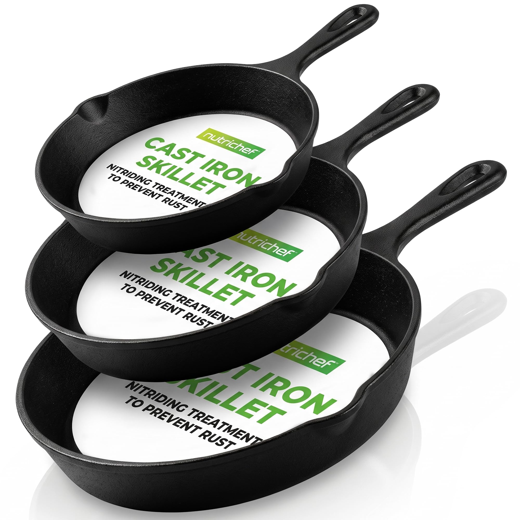 NutriChef 3 Piece Cast Iron Skillets