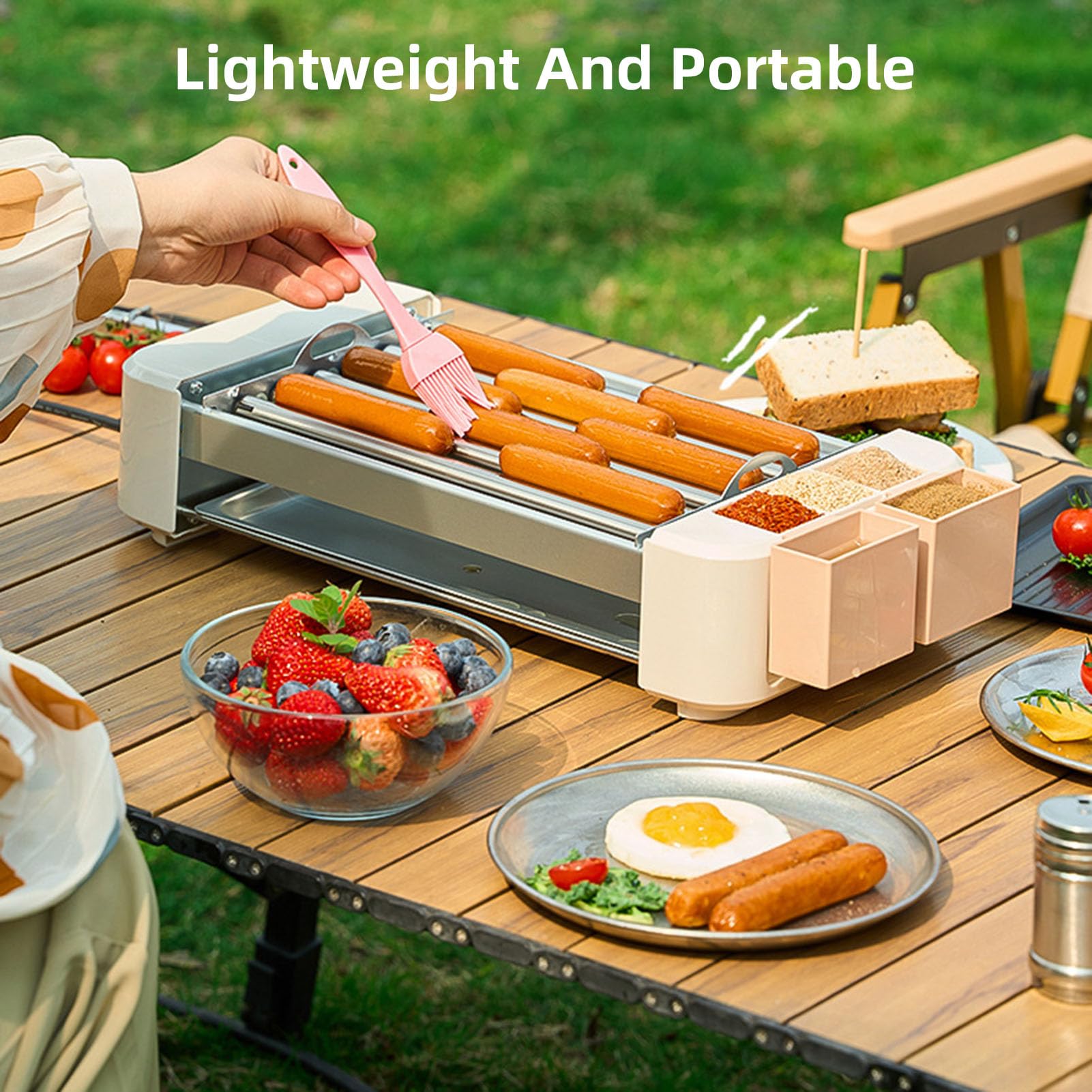 Cryfokt Macchina per Hot Dog Elettrica Completamente Automatica Griglia per Salsicce a Temperatura Regolabile da 550 W per Feste All'aperto Design Compatto