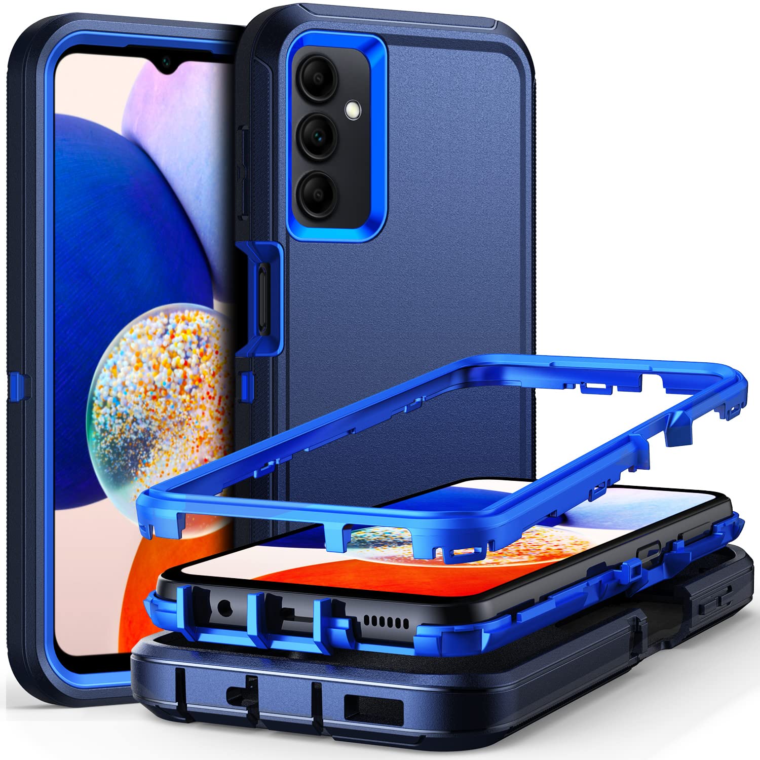 Raysmarkfor Samsung Galaxy A14 5G Case, 3-Layer Super Full Heavy Duty Body Bumper Cover Shock Protection Dust Proof Military Grade Full Body Protection Phone Case Cover for Galaxy A14 5G (Blue)