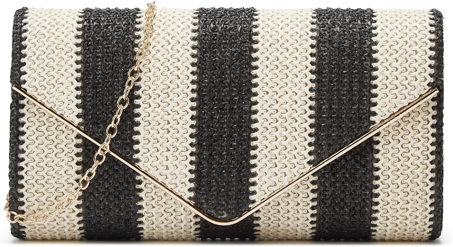 Straw Clutch Bag Women Summer Woven Handbag Striped Chain Crossbody Envelope Shoulder Boho Beach Evening Party Purse