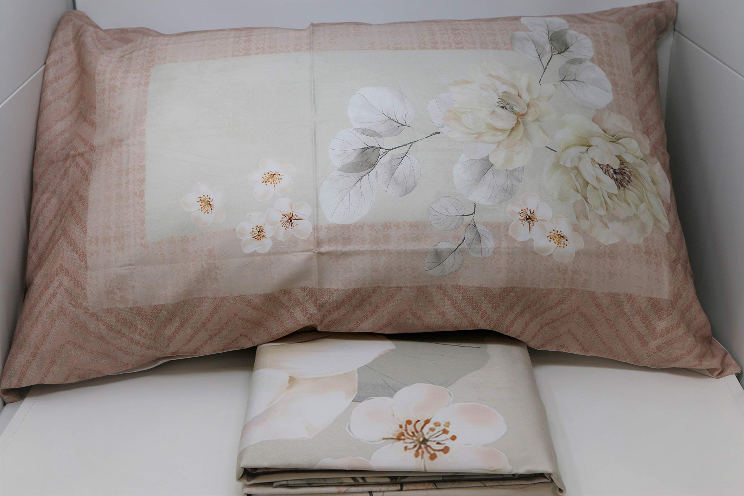 Satin de coton peigné 60 fils : parure de lit double RANDI Opale haut de gamme