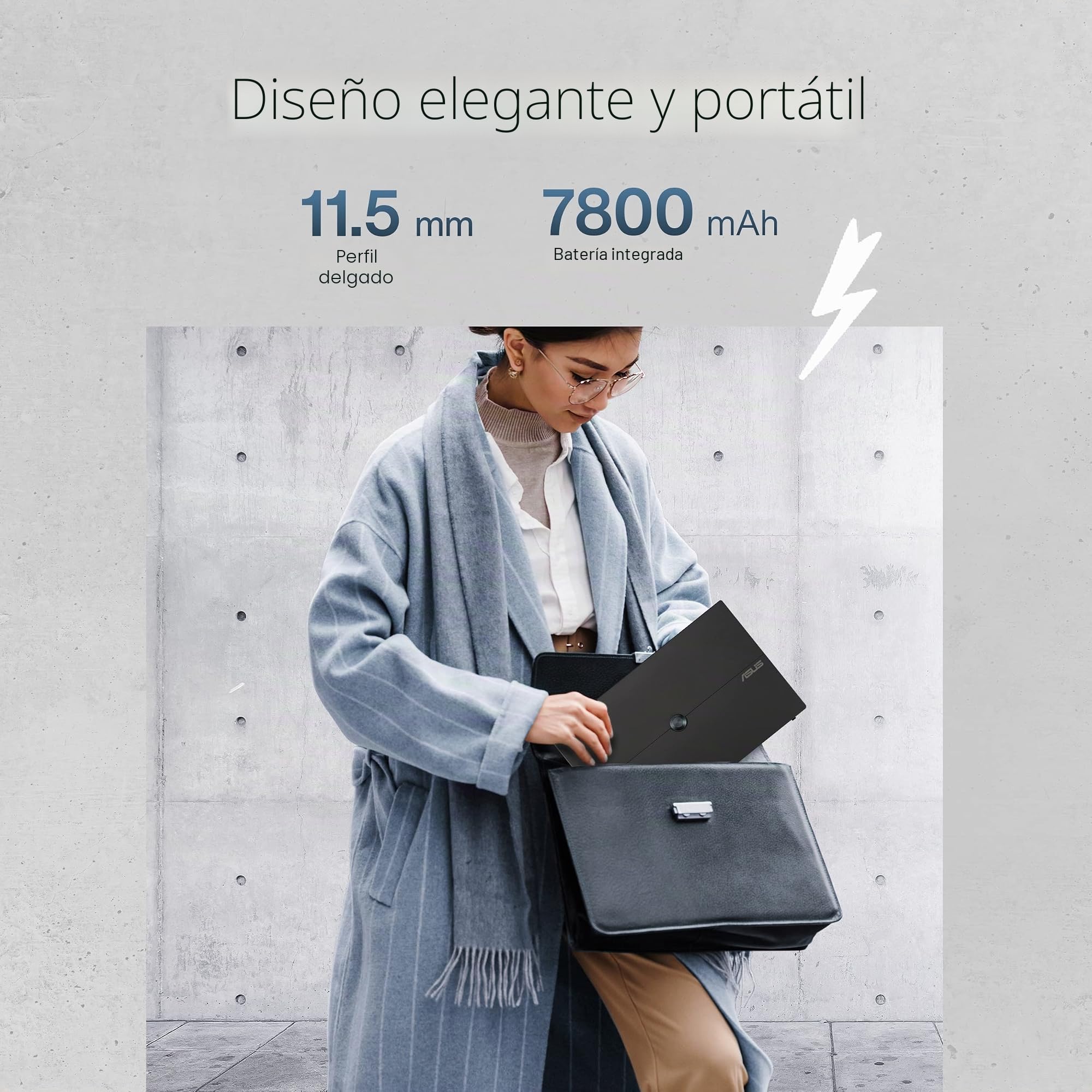 ASUS Monitor portátil inalámbrico USB ZenScreen GO MB16AWP: 15,6", IPS, USB Tipo C, Mini-HDMI, Batería integrada, Antiparpadeo, Luz Azul de Baja Intensidad, Rosca para trípode. 250cd/m². Negro