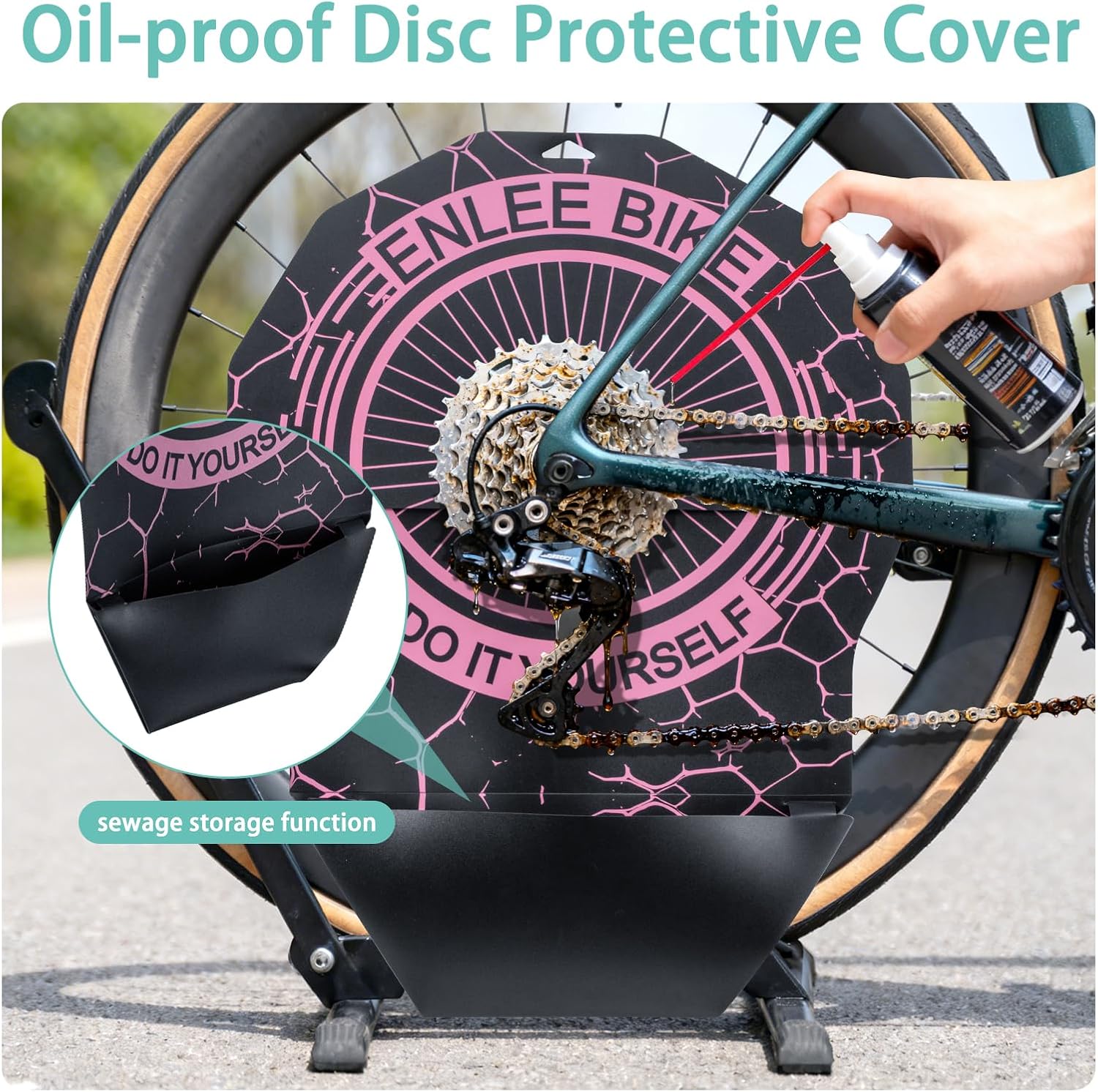 ENLEE Bike Disc Brake Cover - Anti-Oil Stain Guard for Disc Brakes, Heat-Resistant PP Cleaning Cover Protector with Sewage Storage Function, Universal Fit All Bicycles, Pink