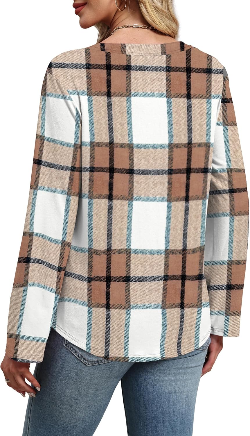 WIHOLL Womens Casual V Neck Rolled Long Sleeve Work Tops Blouses Shirts Fall Outfits - Image 6