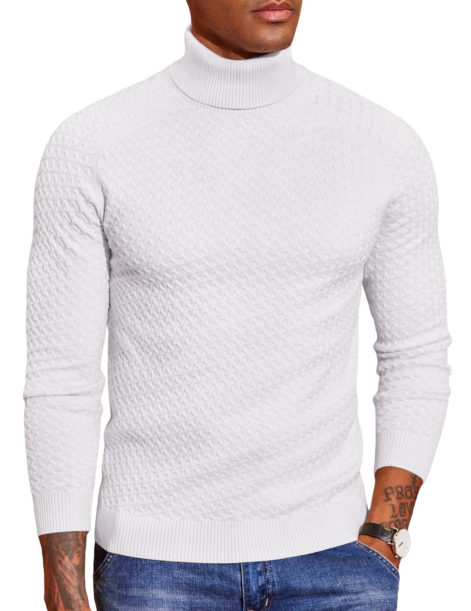 COOFANDY Herren Rollkragenpullover Knitted Weicher Winter Pullover Elastisch Arbeitspullover für Männer Freizeit Langarm Pulli Strickpullover