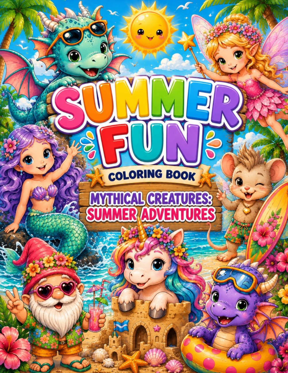 Mythical Creature's Summer Adventures Coloring Book: Fun mythical creatures coloring book for kids of all ages