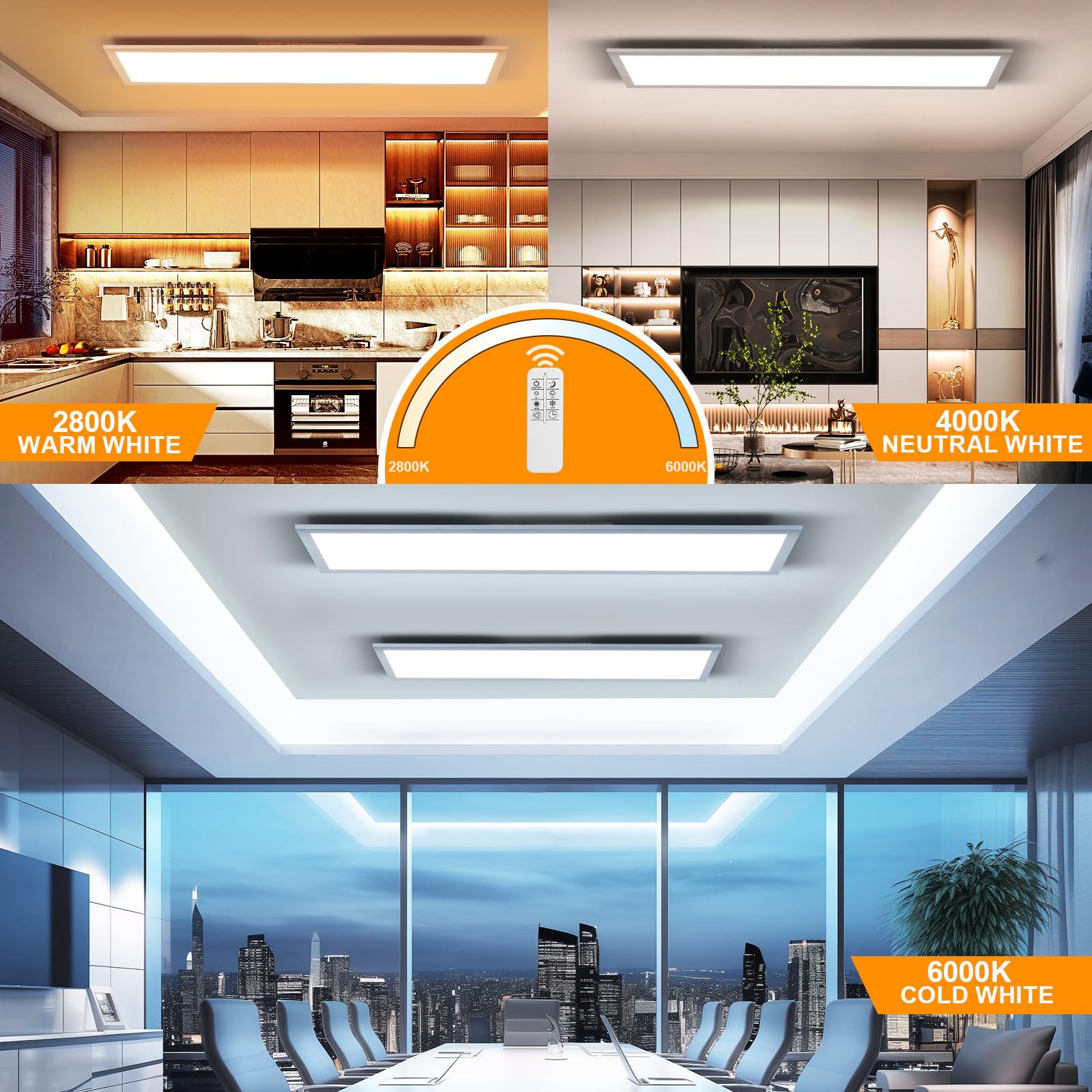OTREN LED Deckenleuchte Panel Dimmbar 120x30cm, 40W Rechteck Deckenpanel mit Fernbedienung, 2800K-6000K LED Panel Ultra Flach für Wohnzimmer Küche Schlafzimmer Flur Büro
