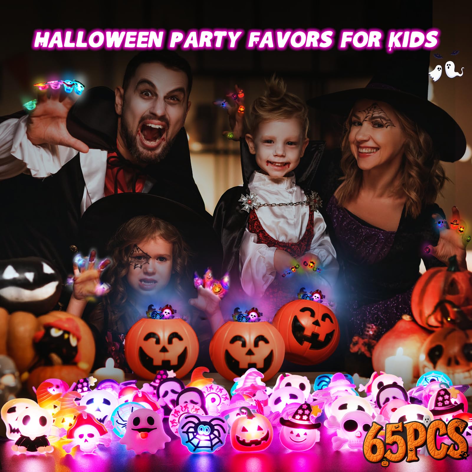 Halloween Glow Rings - 65PCS Party Favors -7