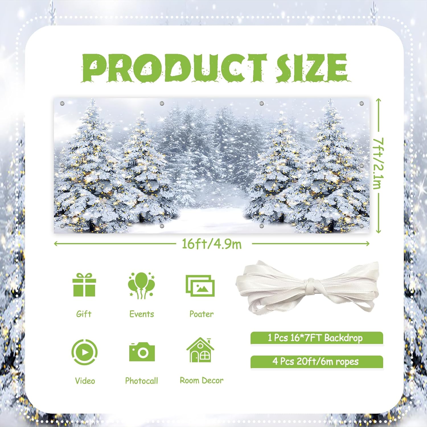 CSFOTO 7x16ft Christmas Tree Garage Door Banner Winter Snow Scene Pine Forest Photography Background Christmas New Year Festival Party Banner Portrait Photo Props