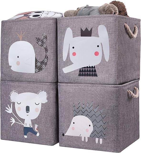 AXHOP Storage Boxes Toy Box, 4-Pack Toy Storage for Kids, Toy Storage Baskets for ikea, Shelf, Baby, Kids, Nursery, Office, Closet