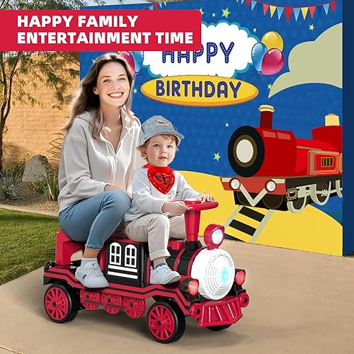Miniatura 5 de Tren de 2 plazas, coche eléctrico para niños de 12 V con silbatos de tren Choo-Choo, música USB Bluetooth, 2 velocidades, faros, dispositivo