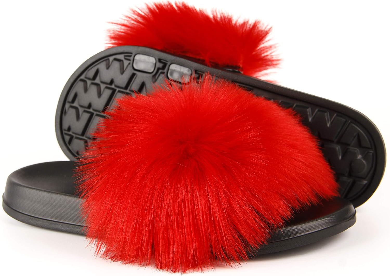 Hangrui Women's Faux Fur Slides, Open Toe Cute Fluffy Slippers, Comfortable Furry Sandals