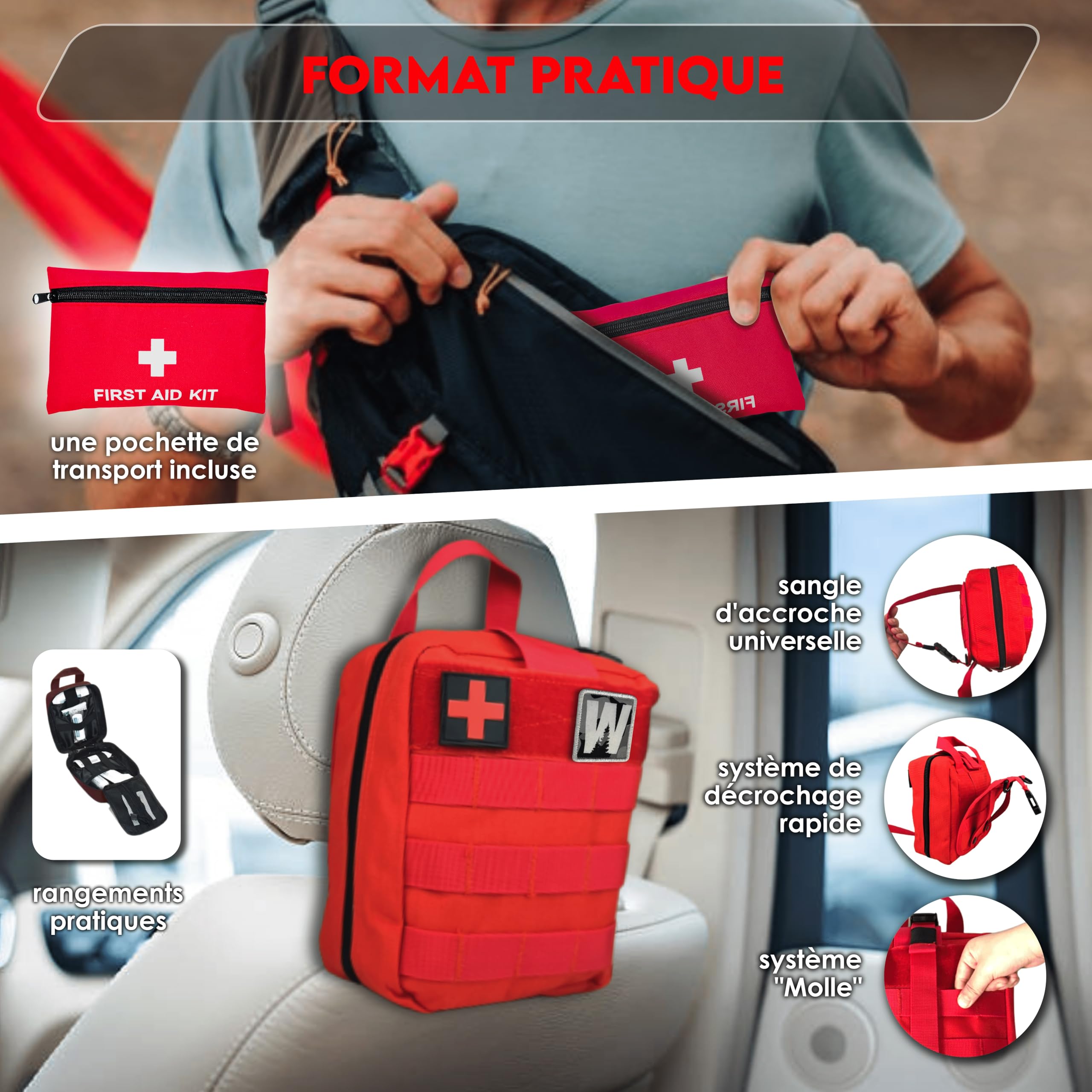 Trousse de Secours Complète Kit de Survie Militaire Randonnée Camping Voiture Couverture de Survie Garrot Tourniquet