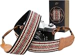 Padwa Lifestyle Camera Strap - 2" Wide Double Layer Cowhide Head Cotton Strap,Vintage Jacquard Embroidery Universal Neck & Shoulder Camera Straps for Photographers and All DSLR Cameras (Brown flower)