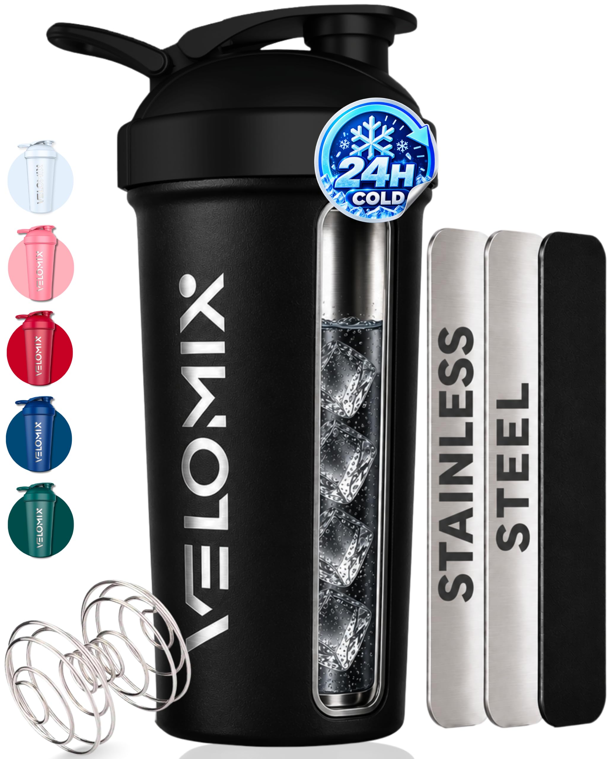 VELOMIX 24oz Stainless Steel Shaker Bottle with Wire Whisk (White) — Amazon image 12