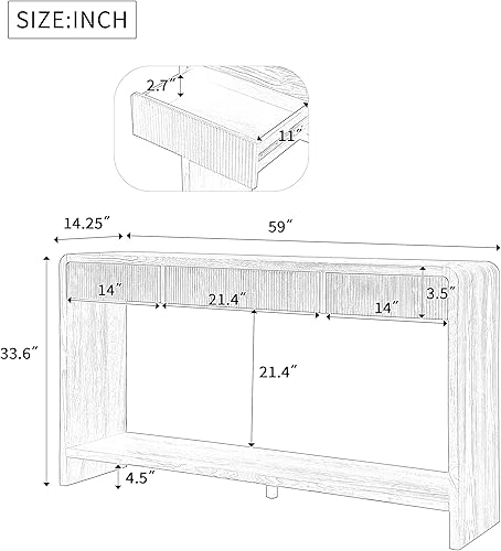Miniatura 2 de Moderna mesa consola acanalada con 3 cajones, mesa de entrada rústica de granja, diseño de mesa de sofá de borde redondo con listones verticales