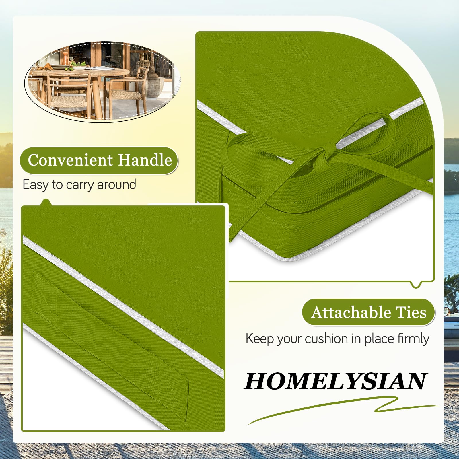 Outdoor Chair Cushion, Waterproof Backrest and Deep Seat Cushion Set 22 x 22in