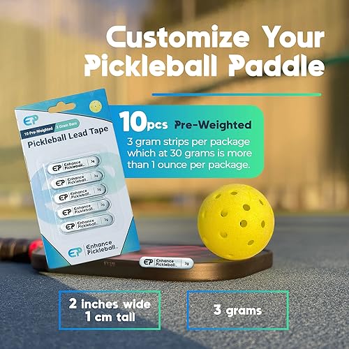 Miniatura 6 de Enhance Pickleball Cinta de plomo  Tiras de plomo con peso de 0.11 onzas, altamente adhesivas y fáciles de aplicar para paletas de pickleball, más