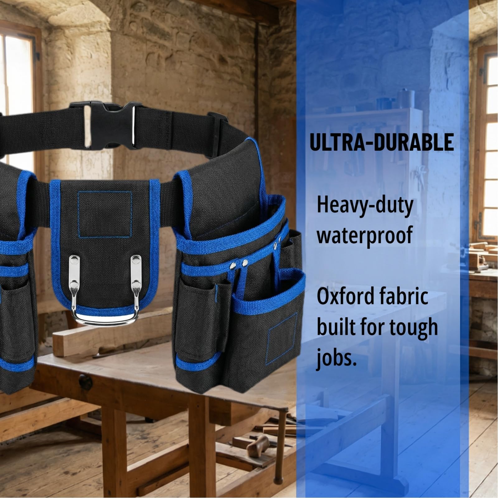 Cintura Porta Attrezzi,Porta Attrezzi da Cintura,Cintura per Attrezzi da Lavoro,Cintura Elettricista con Multiple Tasche,Imbottita per Uomo,Staccabile e Regolabile per Elettricisti (Blu, 1)