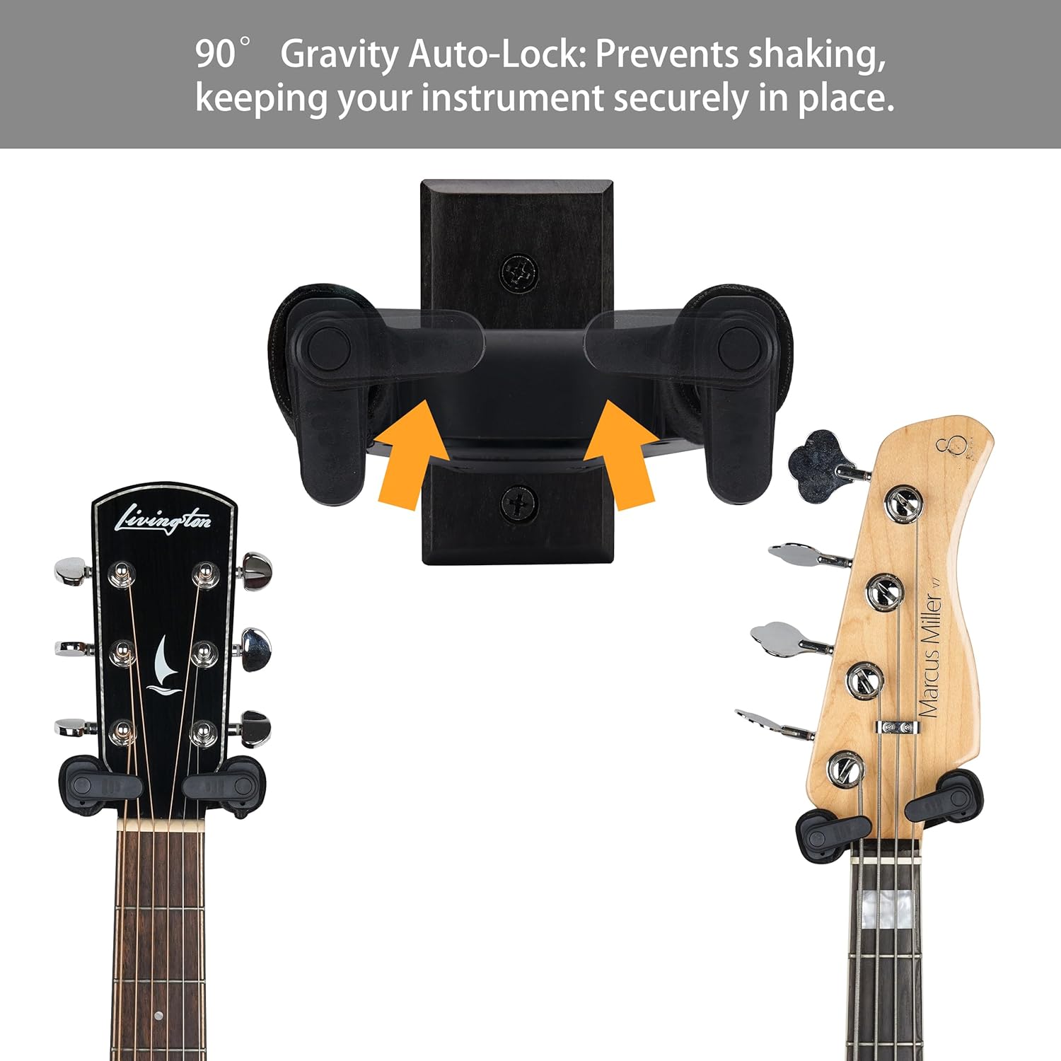 Sondery Guitar Wall Mount Hanger, Auto Lock and Adjustable Hook Holder for Acoustic and Electric Guitar, Ukulele, Bass, Banjo and Mandolin, Safely Cradles Nitro-Finished and High-End Guitars