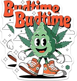 (2 Pack) Budtime Cannabis Magnets - Happy Weed Character Art - Retro Stoner Fridge Locker Decor - 5 Inches On Longest Side - Thick Durable Magnet - Made in USA - MAG20184