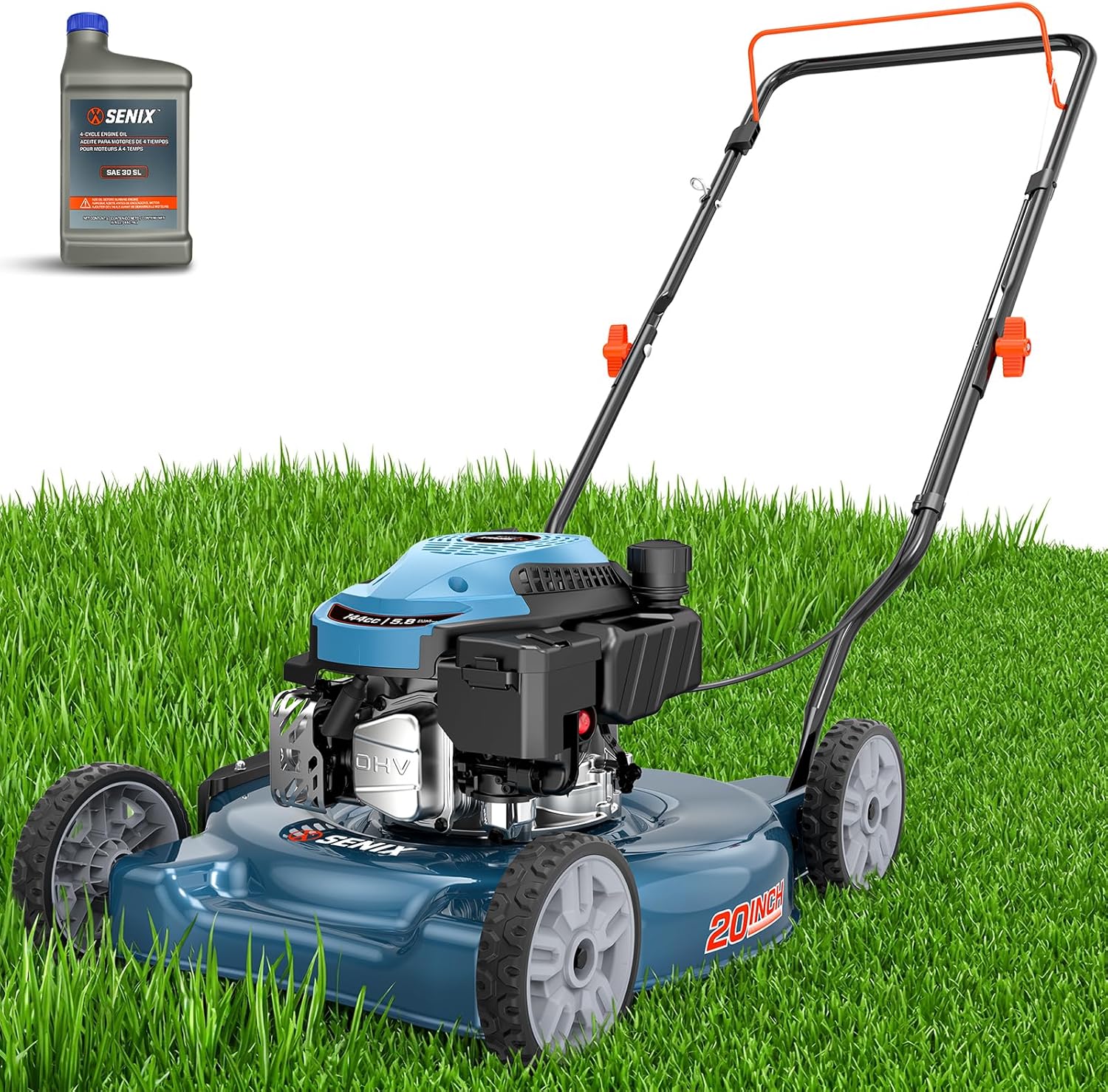 SENIX 20″ Gas Lawn Mower, 144 cc Gas Powered Lawnmower, 4-Cycle Engine Walk-Behind Push Lawn Mowers, 3 Cutting Height, Lightweight,for Garden Yard