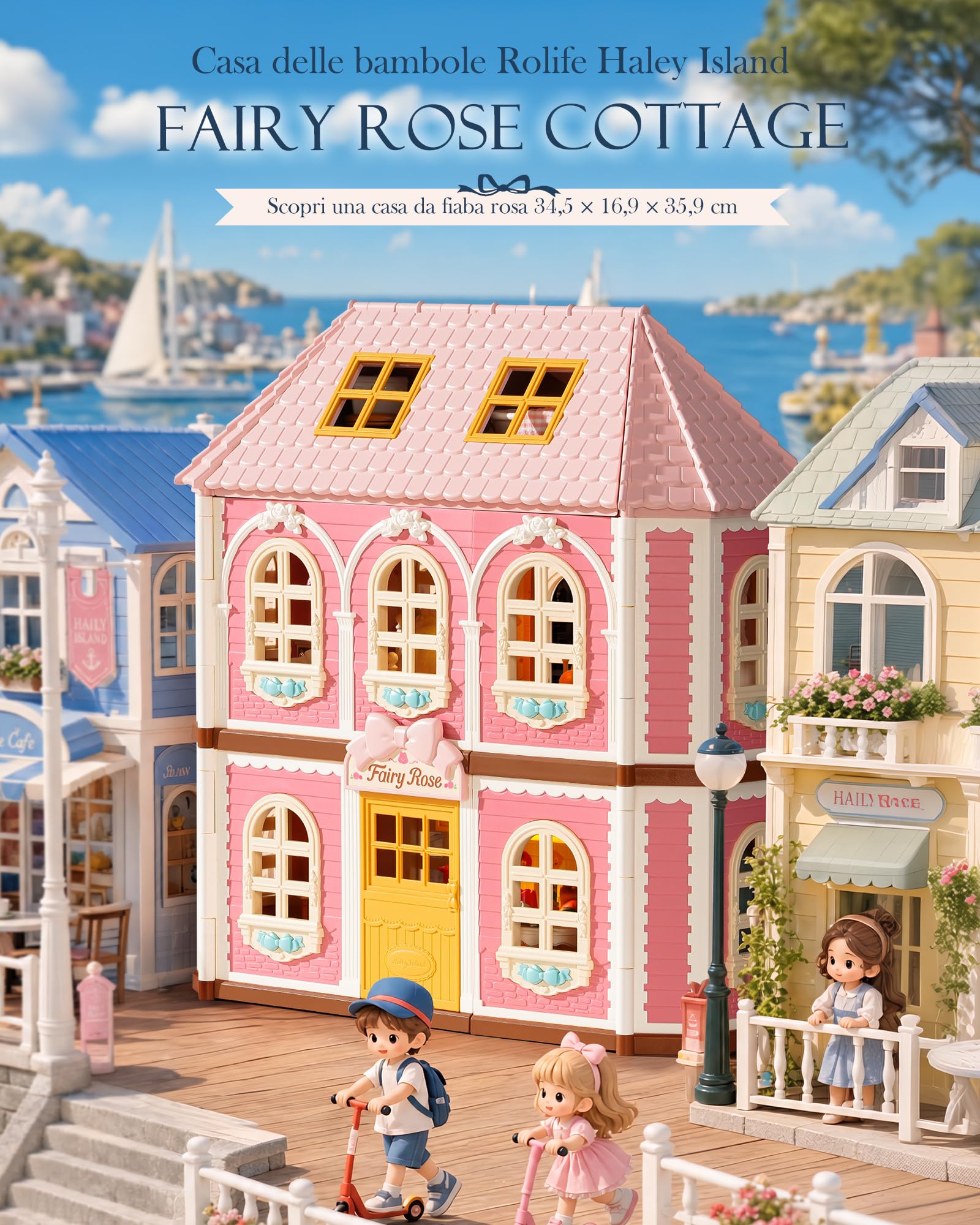 Rolife Kit fai da te in miniatura per casa delle bambole Haley Island Fairy Rose Cottage, villa in stile vittoriano rosa con luci LED, set di assemblaggio fai da te da 178 pezzi, giocattolo e regalo