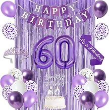 Trgowaul 60th Birthday Decorations for Women, Banner, Sash and Crown, Cake Topper, 60 Number Balloon, Fringe Curtains, Purple 60th Birthday Party Supplies